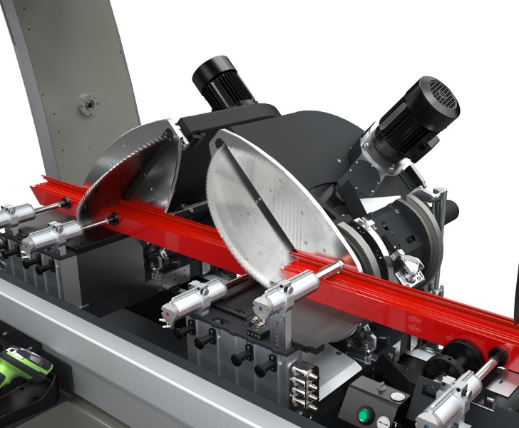 Double-head cutting-off machines Precision T2 Cutting units inclination virtual axis Emmegi